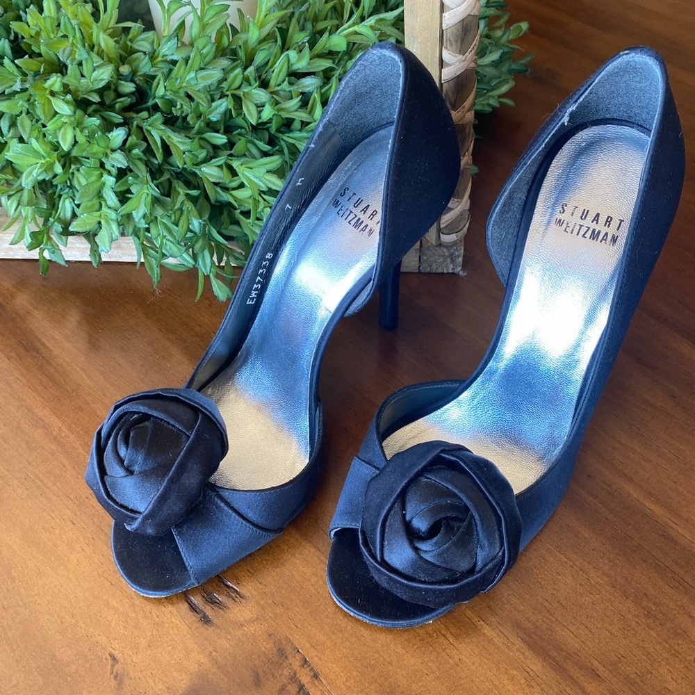 Stuart Weitzman Black Satan Heels View 3